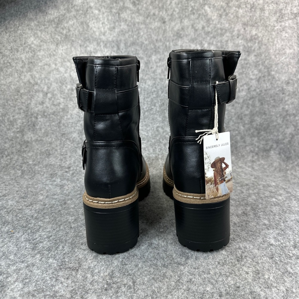 Sincerely Jules Marise Black Moto Boots Womens 8 Platform Lug Sole - Picture 8 of 14
